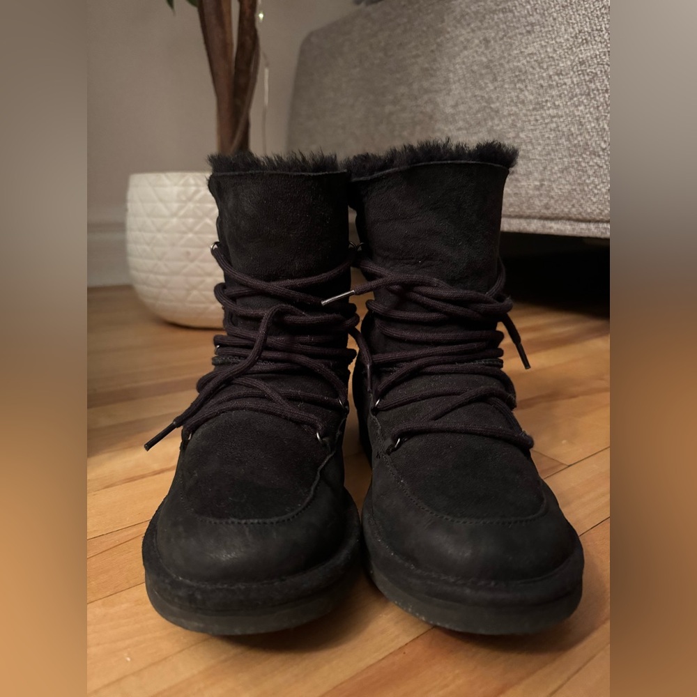 UGG Black Suede Lace-Up Shearling Boots